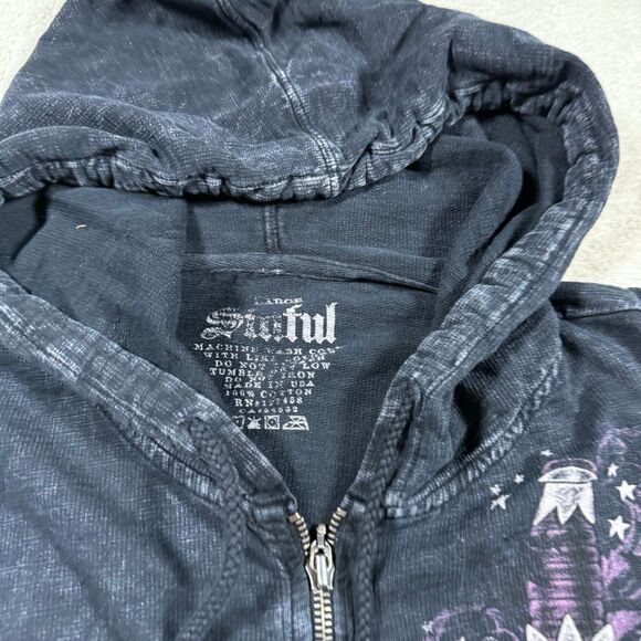 Vintage Y2K Sinful Affliction Women’s Zip Up Cut Out Rhinestone Angel Wing Vest - Picture 3 of 6